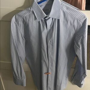 Valentino Men's Light Blue Pinstripe Dress Shirt